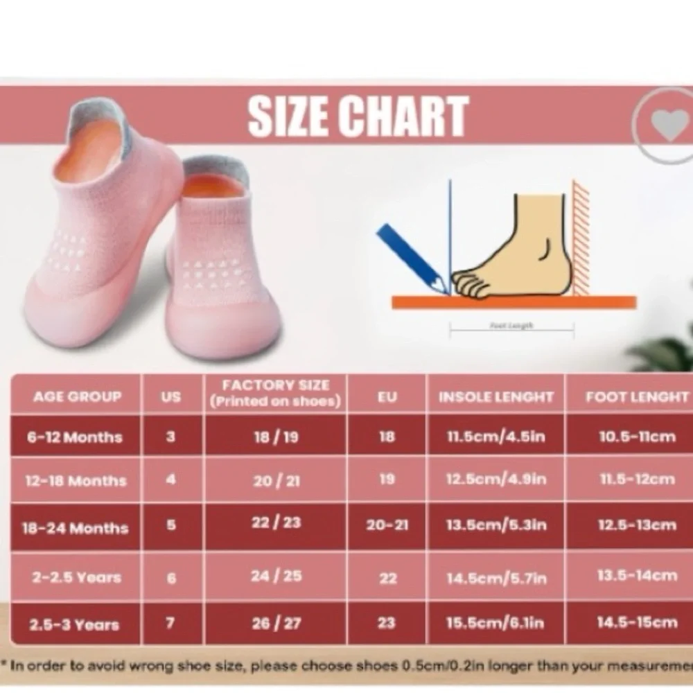 DOOKEH Girls Pink Crawling Shoes First Walking Shoes Non-Slip Sock Shoe